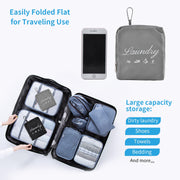 2 Pcs JHX Travel Laundry Bags, Dirty Clothes Organizer【Upgraded】with Handles and Aluminum Carabiner for Travel, Camp, Fitness, and Students (Black&Grey) 24"L x 21"W