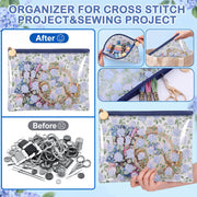 Locmeo 2 Pack Needlepoint Project Bags with Wristlet, Blue, Clear Hydrangea | Pouch for Embroidery Quilting, Sewing Organizer, Cross Stitch Storage Stitching Crafts Stitchers Thoughtful Gift
