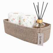 Zenlyzoo Toilet Paper Basket for Toilet Tank, Oatmeal, 1 Pack | Small Cotton Organizer, Rectangle, 14 x 6.5 x 3.9 in, Open Top, 2 Inside Handles, Machine Washable, Foldable