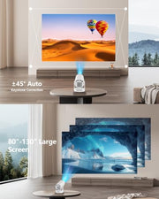Mini Projector with WiFi 6 and Bluetooth 5.4, Portable Projector 4K Support, 180 ANSI, 5W Soundbase Speaker, Auto Vertical Keystone 210°Rotatable Smart Proyector for Movie Home Outdoor