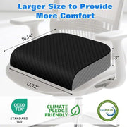 Seat Cushion, Office Chair Cushion, Chair Pad, Large, Black, Large | Memory Foam, Washable Cover, Non-slip Bottom, Portable Handle, for Office, Home and Car