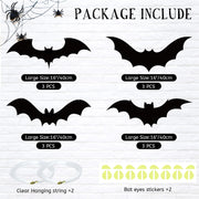 12Pcs Large Halloween Hanging Bats Decorations Outdoor, Flying Bats with Glowing Eyes for Halloween Tree Hanging Decorations Outside