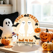 My First Halloween Sign Baby's First Halloween Wooden DIY Footprint Keepsake Kit Nursery Decor Baby Milestone Card Funny Trick or Treat Smell My Feet Photoshoot Prop Gifts for Baby Showers
