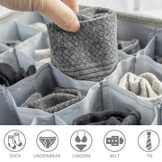PINGMIC 2-Pack Sock & Tie Organizer with Lid, 30-Cell Foldable Storage Box | Keeps socks, ties, belts, small accessories neatly organized with a foldable, dustproof design and easy-access compartments