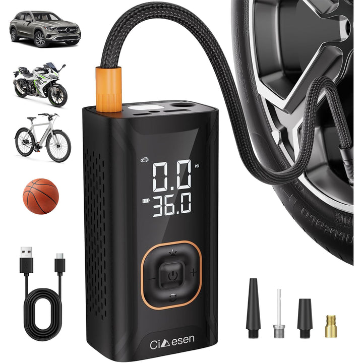 Tire Inflator Portable Air Compressor,Bike Pump 150 PSI with Pressure Gauge | Cordless Air Pump, Portable Air Compressor, Auto Shut Off, Car Tires, Bike Tires, Motorcycle, E-Bike, Sports Balls
