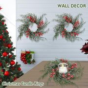 Serlvan 6 Pcs Christmas Candle Rings Wreath Artificial Candle Rings with Red Berry, Snowy Pine Garland Candle Ring Holder for Christmas Decorations Table Centerpiece