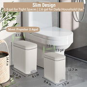 Small Bathroom Trash Can with Lid, 1.9 Gallon Slim Soft Close Step, Cream | Garbage Can with Pedal for Office, Bedroom, Kitchen & Living Room, Narrow Plastic Wastebasket Container for Small Spaces