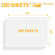180 Sheets White Tissue Paper for Gift Bags Packaging Crafts 14 X 20 Inches | Tissue Paper Bulk for Wrapping Wedding Christmas Halloween Birthday Holiday Decorative Diy Project PSISO
