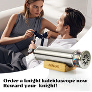 Classic Stainless Steel Handmade Mini Kaleidoscope,5.3” Knight Full Visual Natural Agates Gems Crystals and Healing Stones Core Box,Anniversary Birthday Christmas New Year Valentine's Day Present Gift