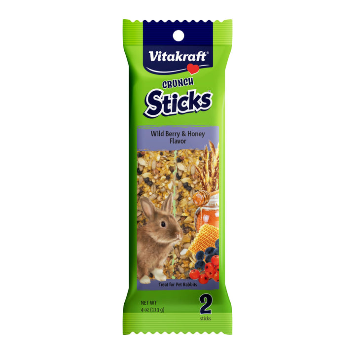 Vitakraft Crunch Sticks Rabbit Treat Wild Berry & Honey Flavor -2 Sticks | Real Dried Fruit, Sweet Honey Coating, Natural Wood Center, Encourages Foraging Chewing, 2 Count Pack