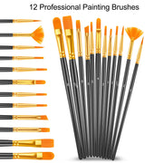 Caliart Acrylic Paint Set of 24 Colors with 12 Brushes | Craft Painting Kit for Artists Adults Beginners, Halloween Pumpkin Canvas Wood Rock Ceramic Fabric Art Supplies