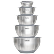 Viking Mixing Bowls Set, 10 Piece Stainless Steel Kitchen Cookware, Non-Slip Silicone Base, Includes Tight Fit Lids, Dishwasher Safe, Grey