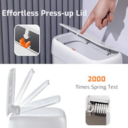 Small Bathroom Trash Can with Lid 2.6 Gallon Garbage Can with 20 Trash Bags | Press Top Lid, Dog Proof, Slim for Small Space, Premium Plastic, Easy to Use Waste Basket for Room, Office, Toilet, Rv, White