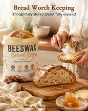Aongan Beeswax Bread Bag for Sourdough & Artisan Bread Storage, Reusable | Natural Materials,17 × 13 in Large, Fits Homemade Bread, Breathable Storage, Sustainable Living,Reusable