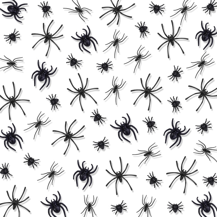 LIYROIUB 120 PCS Realistic Plastic Spiders 4 Sizes Black Small Spiders Mini Fake Spider Toys for Halloween Prank Prop Home Party Decorations