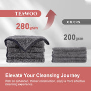 10 Pack Premium Washcloths, Highly Absorbent and Super Soft Face Towels | Multi-Purpose Fingertip Towels, 12 x 12 inch Bathroom Towels (Charcoal/Coral Pink/Cyan/Jade Green/Coffee Beige)