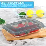 KOMUEE 8 Pieces Glass Baking Dish with Lids, Gray | Rectangular Glass Baking Pan, Bakeware Set with Lids for Lasagna, Leftovers, Cooking, Fridge-to-Oven, Casserole Dish