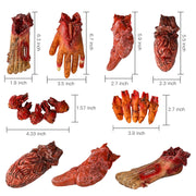 Scary Halloween Decorations, Haunted House Props Decor 6Pcs Fake Body Parts | Hanging Severed Hands, Creepy Bloody Carnival Vampire Zombie Party, 6pcs Fake Body Parts, 16pcs Weapon Cutouts Banner