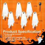 Solar Halloween Ghost Pathway Lights - 6Pack Waterproof Ghost Lights with 8 Modes for Outdoor Yard Porch Garden Lawn Halloween Pathway Decor, White