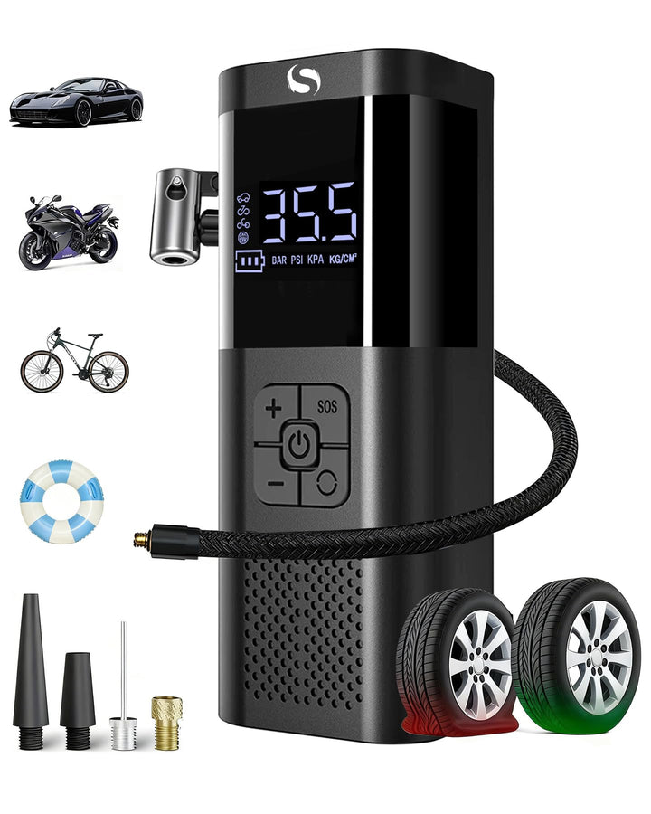 SERVOMASTER Tire Inflator Portable Air Compressor, Cordless Tire Inflator | Air Compressor with LED Light for Car, Motorcycle, Bicycle and Ball, 150PSI Air Tire Pump with Gauge