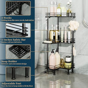 Consumest Corner Shower Caddy Standing - 3-Tier Stainless Steel Shower Organizer with Soap Holder and 4 Hooks, Large Capacity Corner Shelf Stand for Bathroom, Rest Room, Black