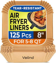 125Pcs 8 Inch Square Air Fryer Liners Disposable for 5-8QT, Parchment Paper | Non-Stick, Unbleached Food Grade, Waterproof Oilproof Baking Airfryer Sheets Papers for Oven, Microwave, Baking, Roasting