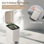 Small Bathroom Trash Can with Lid, 1.9 Gallon Slim Soft Close Step, Cream | Garbage Can with Pedal for Office, Bedroom, Kitchen & Living Room, Narrow Plastic Wastebasket Container for Small Spaces