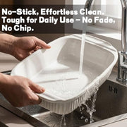 Artena Baking Dish 5.1 Quarts, Casserole Dishes For Oven, Baking Pan With Handles, Lasagna Pan Deep, Large Casserole Dish, Rectangular Ceramic Bakeware (White, With Lid)