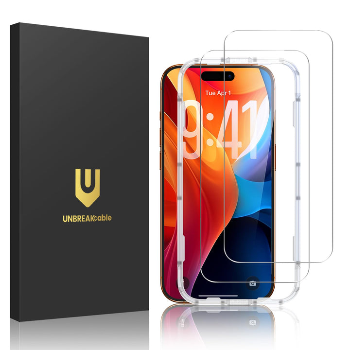 UNBREAKcable 2-Pack Screen Protector for iPhone 17 Pro Max Tempered Glass | Military Grade Shatterproof, 9H+ Hardness, 99.99% HD Clear, Bubble-Free, Easy Installation Frame, for iPhone 17 Pro Max
