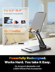 LISEN iPad Stand Tablet Holder for Desk, Kindle Accessories Stand for Apple | iPhone Duo iPad Accessories, Fold Portable Monitor Stand, Phone Stand Desk Accessories Offices Essentials, Gifts for Wo Men