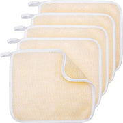 Tatuo 5 Pcs Exfoliating Face and Body Wash Cloths Towel, Beige | Weave Loofah Towel for Body Face, Dual-sided Exfoliating Scrub Massage Cloth, Shower Texture, 10.23x8.66 Inch
