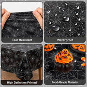 HAMDKS 4 Pack Halloween Tablecloth, Spider Web Table Cloth | 108" x 54" Rectangular Table Cover, Black Plastic Disposable Tablecloth for Halloween Decor Party Supplies