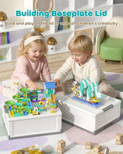 MLIKLU 17 QT Storage Box with Building Baseplate Lid and Removable Tray | Craft Organizers and Storage, Storage Bins for Bricks, Art Supplies, Double Layer, Large Capacity(White)