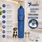 Candure Whisper Quiet Dog Nail Grinder with 360 Degree LED Light, 6-Speed Rechargeable Pet Nail Trimmers with Extra Grinding Head for Safe, Stress-Free Grooming for All Pet Sizes (Dark Blue)
