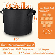 Gardzen 10-Pack 10 Gallon Grow Bags Fabric Pots with Heavy Duty Handles | Excellent Drainage & Breathability, Thickened 300G Nonwoven Fabric, BPA Free, Durable for Vegetable & Flower Growing