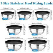 YJSLICT Stainless Steel Mixing Bowls with Lids, 7-Piece Nesting Bowl Set | 7 Sizes: 0.7–4.5 QT, Stackable Stainless Steel Mixing Bowls with Lids for Baking, Prep, Serving and Storage