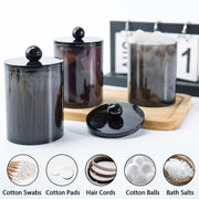 2 Pcs Acrylic Qtip Holder, Cotton Ball Holder Jars with Lids, Black | Apothecary Jars for Cotton Swabs, Balls, Pads and Floss Picks, Bathroom Vanity Organizer