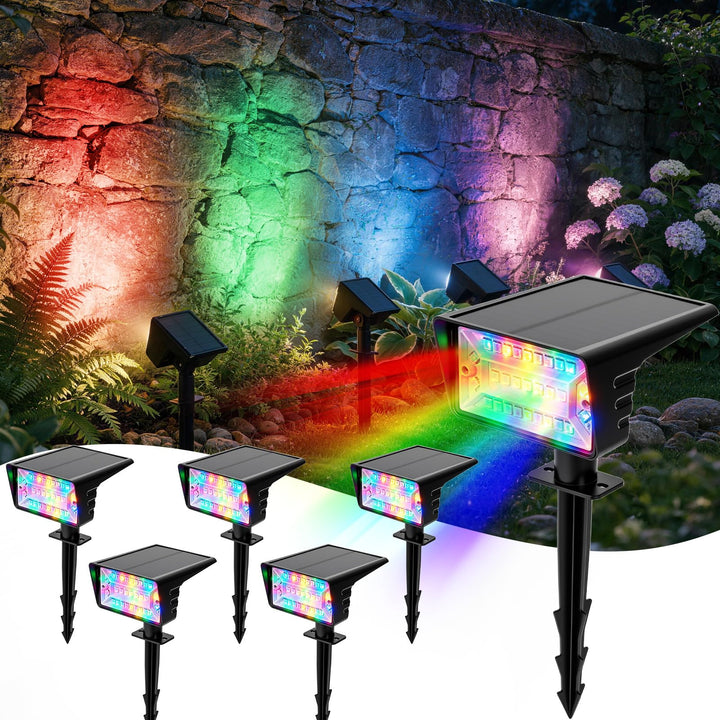 Ruboliy 6Pack RGBW Solar Halloween Lights Outdoor Halloween Decorations | RGBW LEDs, Color Changing, IP68 Waterproof, 7 Modes, Multicolor, Solar Powered, Halloween Spotlights, for Pathway Yard Tree