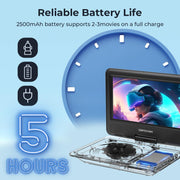 DBPOWER 11.5" Portable DVD Player, 5-Hour Built-in Rechargeable Battery, 9" Swivel Screen, Support CD/DVD/SD Card/USB, Remote Control, 1.8 Meter Car Charger, Power Adaptor and Car Headrest (Black)