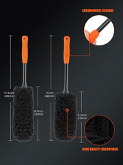 SPTA Supreme Wheel Brush, Medium and Large 100% Metal-Free Car Rim Cleaning Brush with Thick Plush Microfiber Head, Long Handle Tire Brush for Custom Alloy, Chrome, Painted Rims & Inner Wheel Barrels