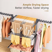 Upgraded 4-Tier Clothes Drying Rack, Drying Rack Clothing with Wheels | Large Foldable Laundry Drying Rack, Clothes Rack with Side Hooks for Indoor Outdoor Air Drying, 19.68"D x 29.9"W x 67.7"H