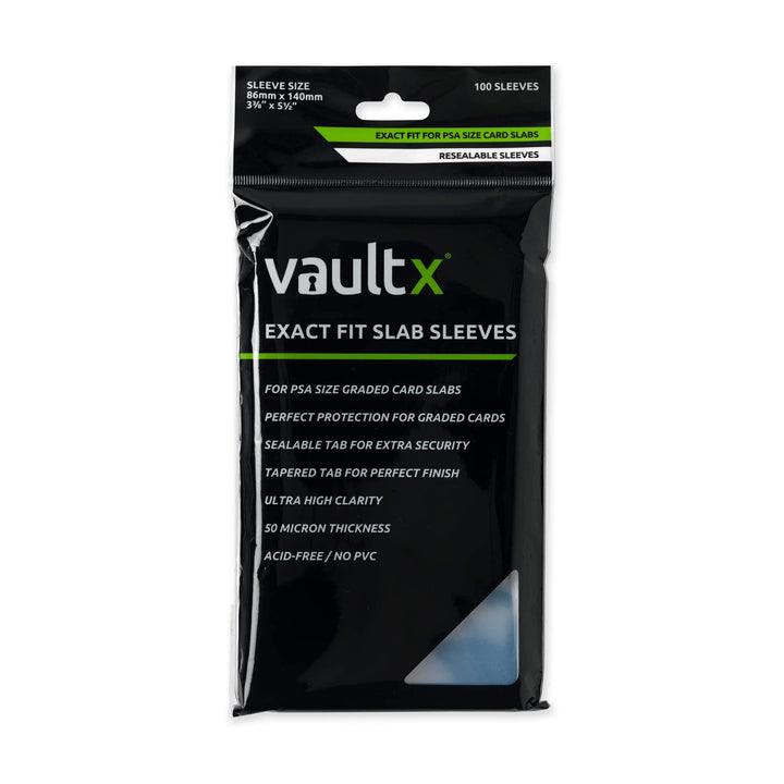 Vault X Exact Fit Slab Sleeves (100 Pack) for PSA CGC MGC Graded Cards | Fits PSA, CGC & MGC graded slabs & cases. Crystal-clear, acid-free protective sleeves. 100-pack for graded card collectors.