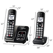 Panasonic Cordless Phone with Answering Machine, 2 Handsets Landline Phone | Home phones landline cordless featuring an answering machine, call block and caller ID, Metallic Black, KX-TGD832M
