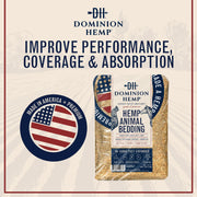 Dominion Hemp Premium Hemp Bedding for Chicken Coops 285L - 30lbs, 1-Pack | Ultra-absorbent USA hemp bedding for chicken coops and small pets, low dust, reduces odor, and keeps habitats clean and dry.