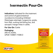 Durvet Ivermectin Pour On Cattle Dewormer 5mg/ml - Ivermectin Topical Solution 250ml