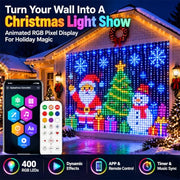 Christmas LED Smart Wall Curtain Net Lights, RGB Animated Outdoor Lights | 400 RGB Leds with App & Remote Control, Animated Effects, Timer, Music Sync and Customizable Christmas Light Displays