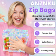 ANZNKU Holographic Bags 5x7 Mylar Bags Resealable 50PCS, Smell Proof Goodie Snack Candy Jewelry Gift Pouches for Small Business Party Favor Bead Storage, Small Plastic Baggies for Halloween Christmas