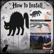 Black Cat Halloween Decorations Outdoor Yard Signs Stakes Scary Silhouette | 6 Pcs Spooky Black Cat Signs with Glow Effect Eyes Lawn Stakes for Graveyard Front Yard Backyard Garden Halloween Party Decor
