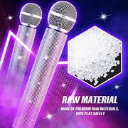 Sanwuta Fake Microphone Prop, Sparkly Bling Rhinestones Mic, Silver | Sparkle Bling Plastic Play Microphone, Pretend Glitter Bedazzled Mic, for Halloween Cosplay Party Costume