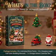 Christmas Advent Calendar, 24-Day Mini Building Block Ornaments Blind Box | 1 Set, 24 Random Designs to Build, Hanging Loops Included, Tree & Garland Decorations, Christmas Countdown Gift